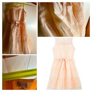Girls Blush Mesh Illusion Dress, size 10